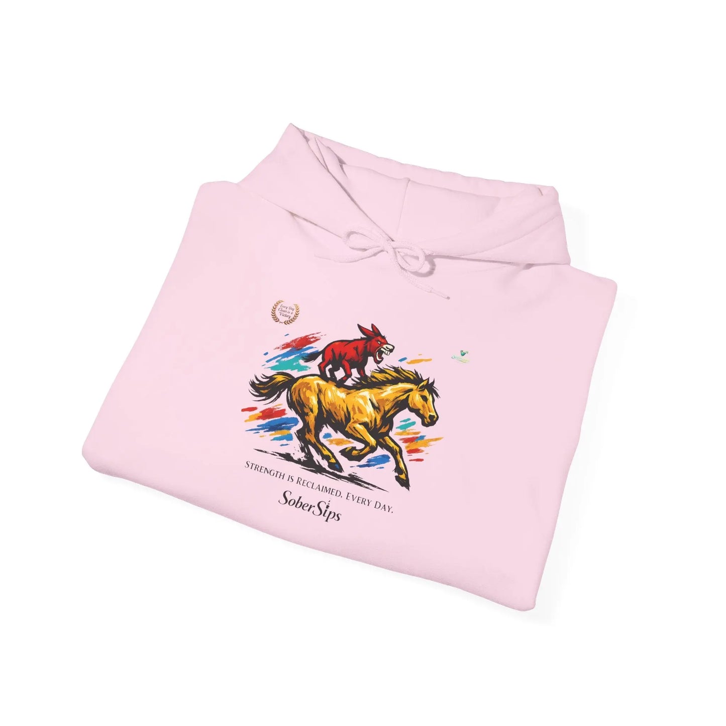 Horse Rider Graphic Hoodie — "SoberSips, Happy Lips" Coffee Backprint Printify