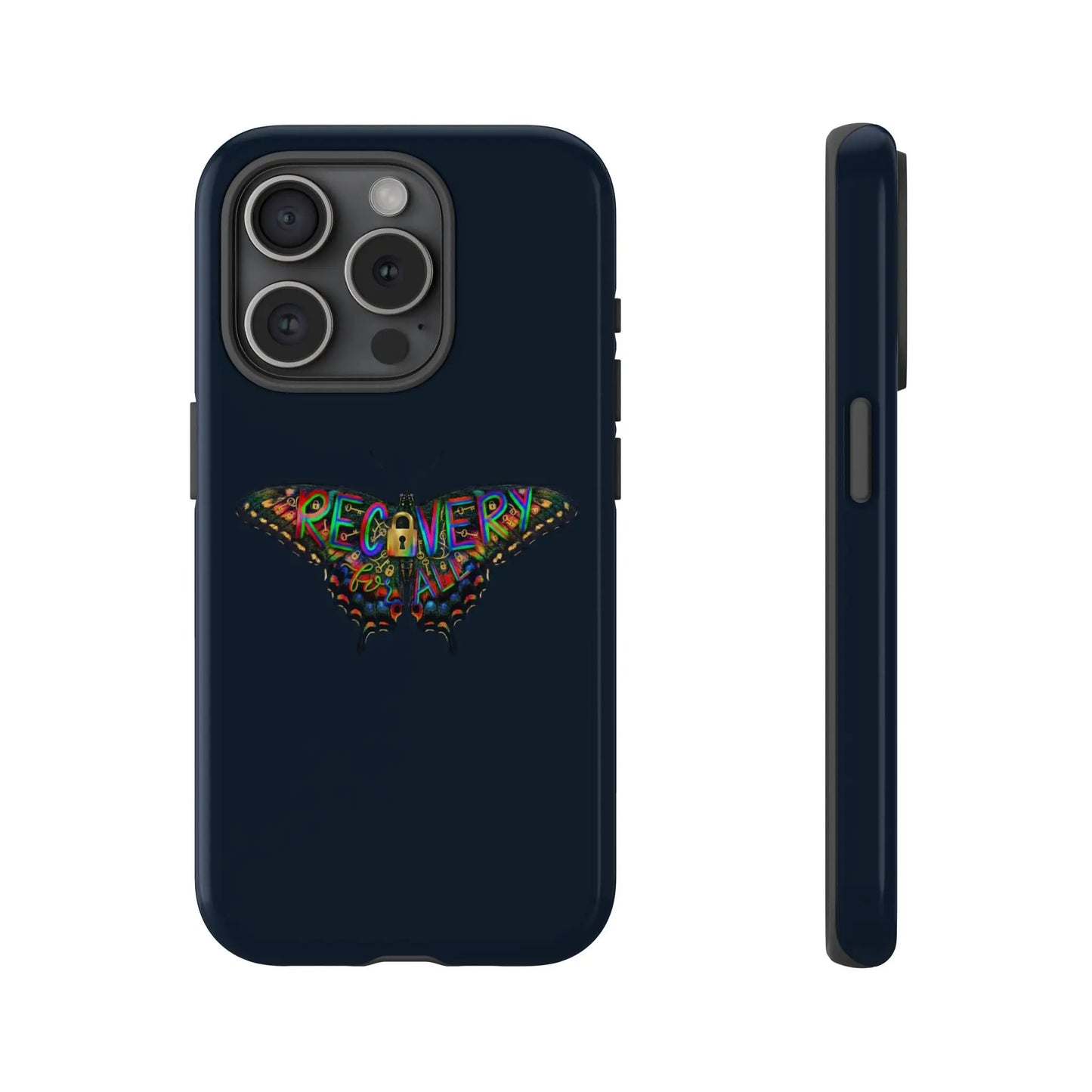 Phone case with 'Recovery' design on a Imperial Navy background