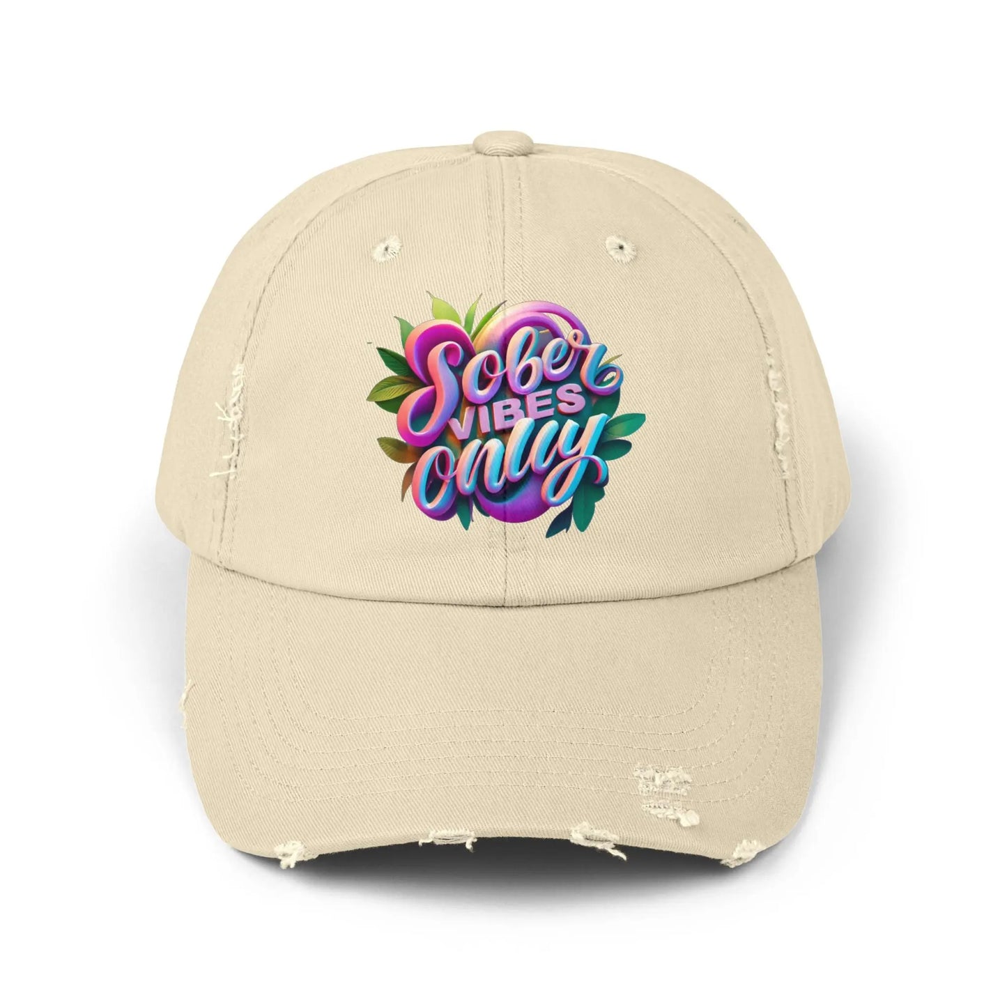 Beige Trucker Hat with colorful 'Jole vibes only' text design on a white background