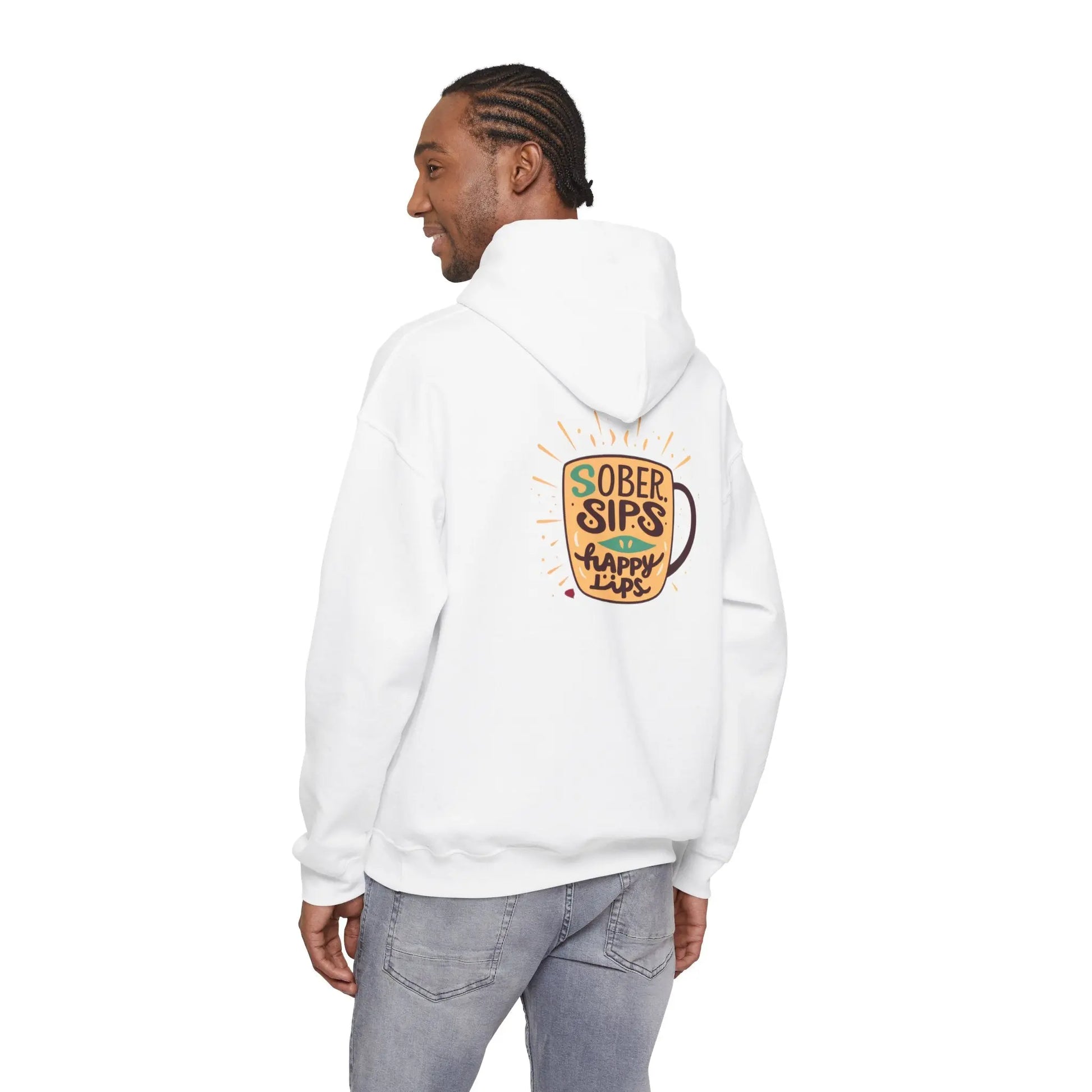 Horse Rider Graphic Hoodie — "SoberSips, Happy Lips" Coffee Backprint Printify