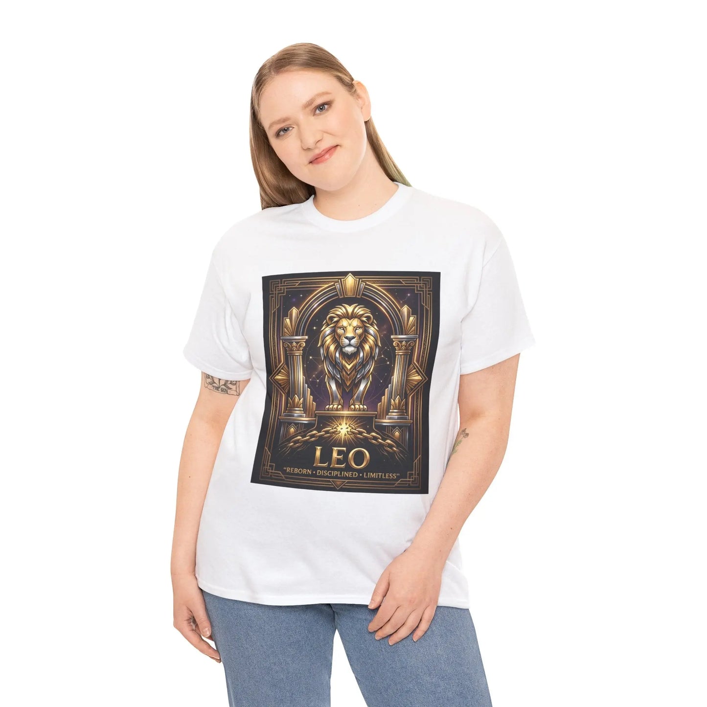 Leo Zodiac Lion T‑Shirt — Gold Heraldic Astrology Tee Printify
