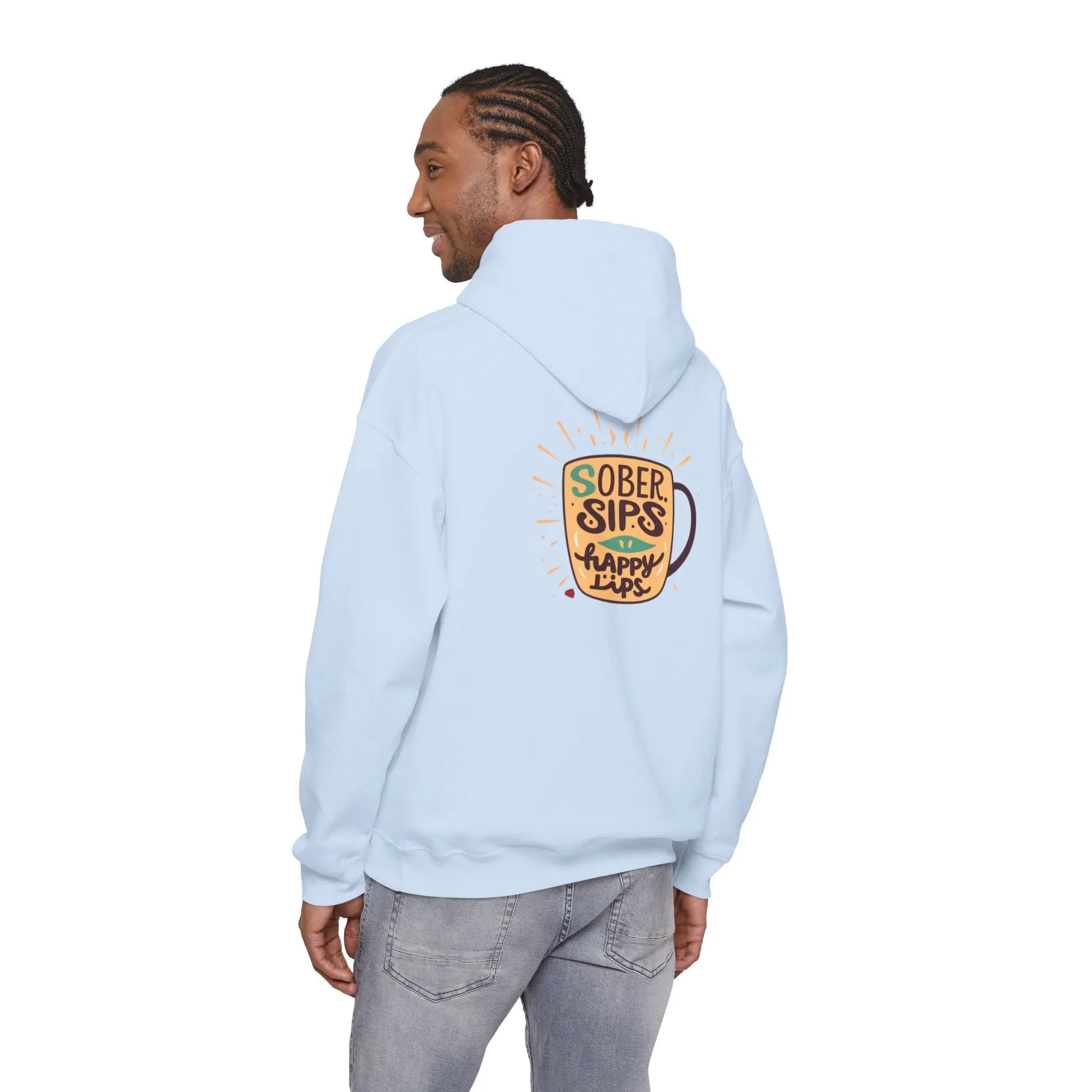 Horse Rider Graphic Hoodie — "SoberSips, Happy Lips" Coffee Backprint Printify