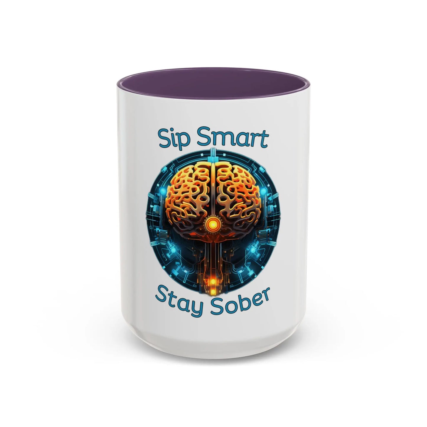 Purple Coffee Mug with brain design and 'Sip Smart Stay Sober' 15oz