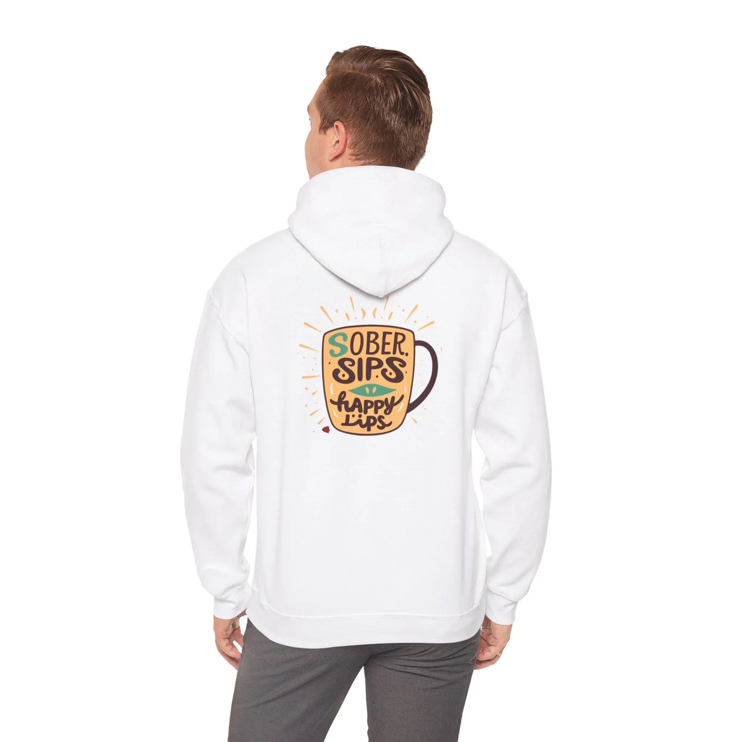 Horse Rider Graphic Hoodie — "SoberSips, Happy Lips" Coffee Backprint Printify