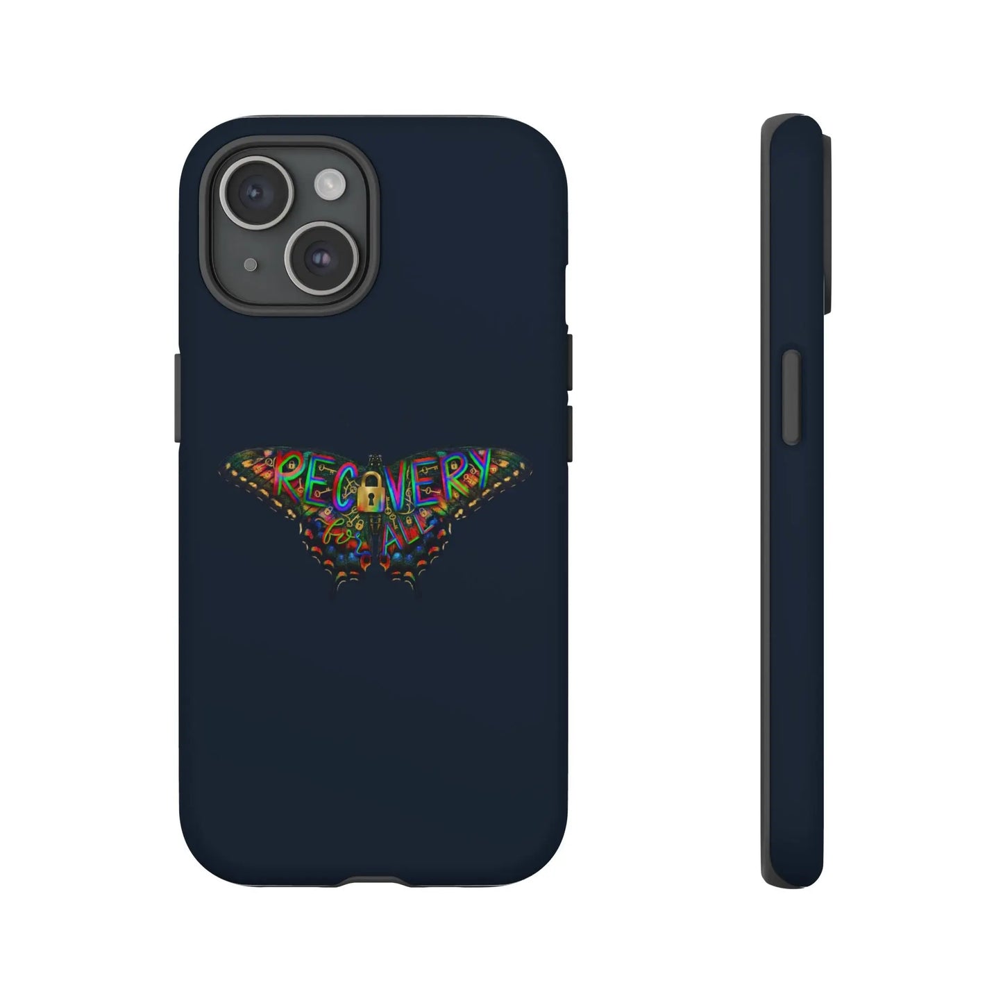 Phone case with 'Recovery' design on a Imperial Navy background
