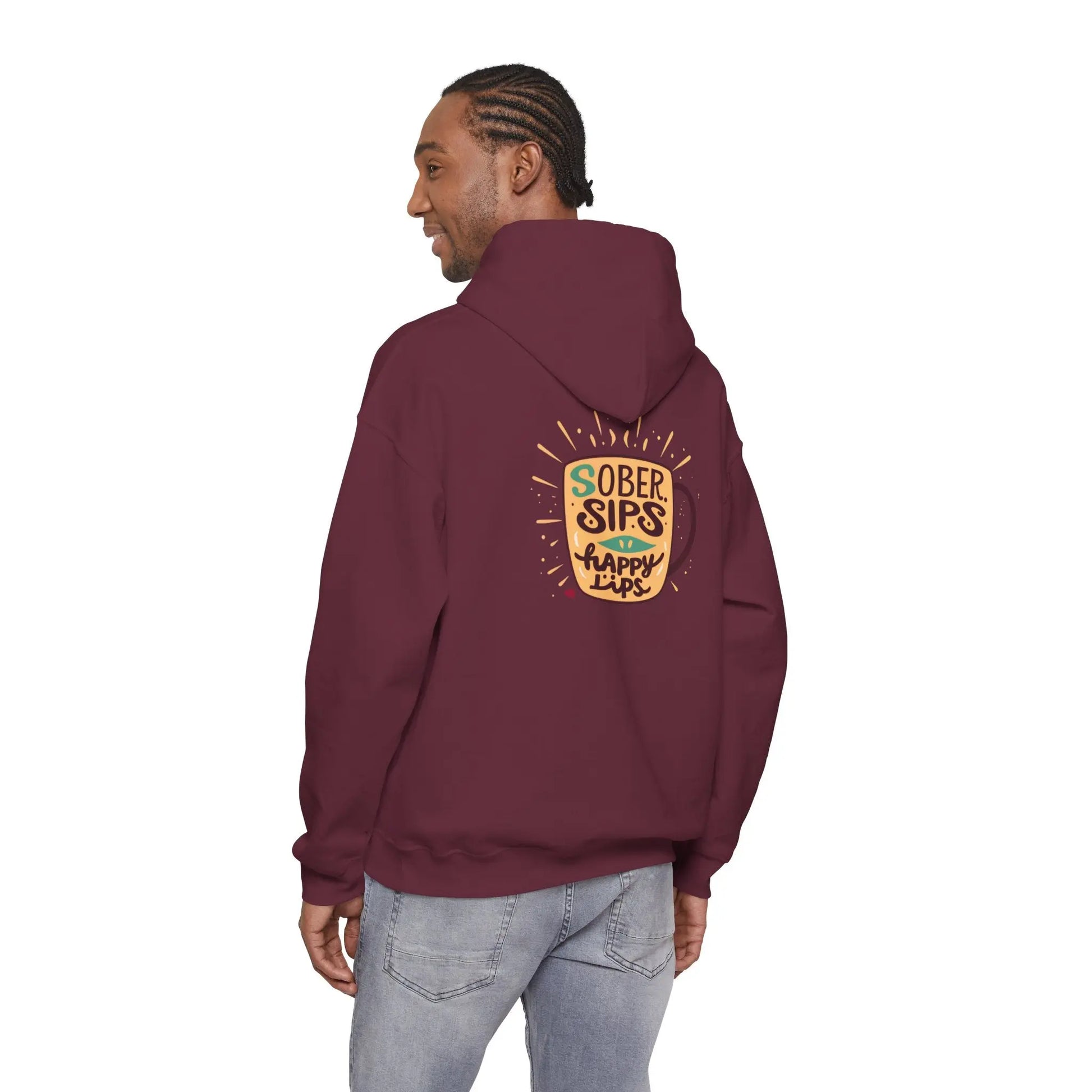 Horse Rider Graphic Hoodie — "SoberSips, Happy Lips" Coffee Backprint Printify