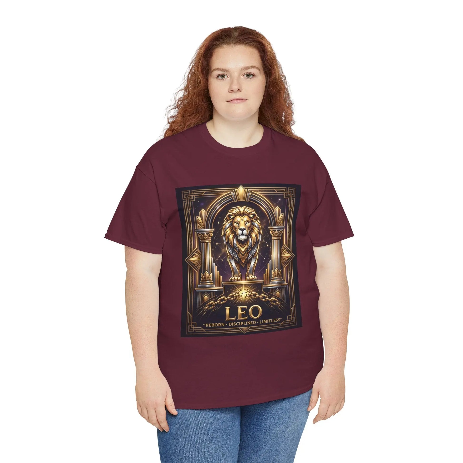 Leo Zodiac Lion T‑Shirt — Gold Heraldic Astrology Tee Printify