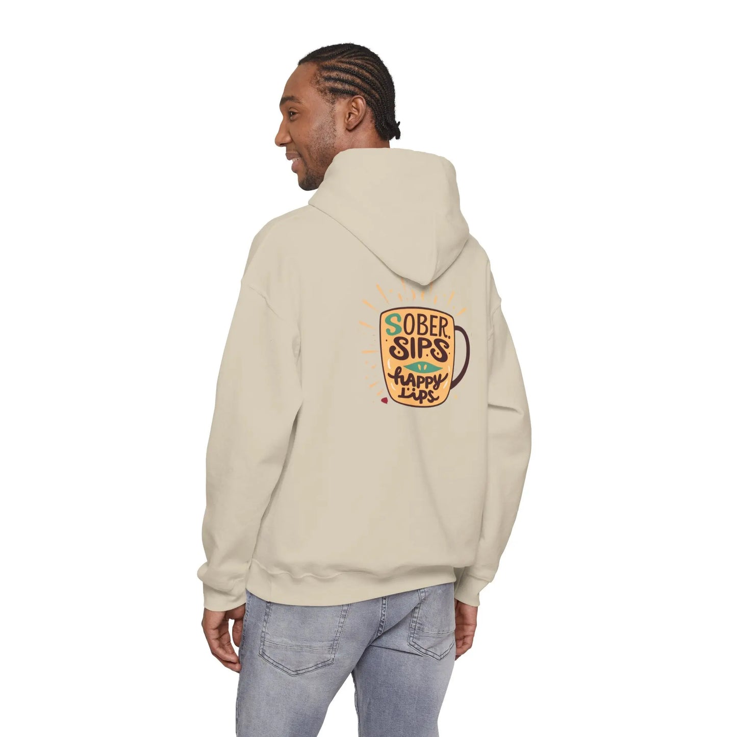 Horse Rider Graphic Hoodie — "SoberSips, Happy Lips" Coffee Backprint Printify