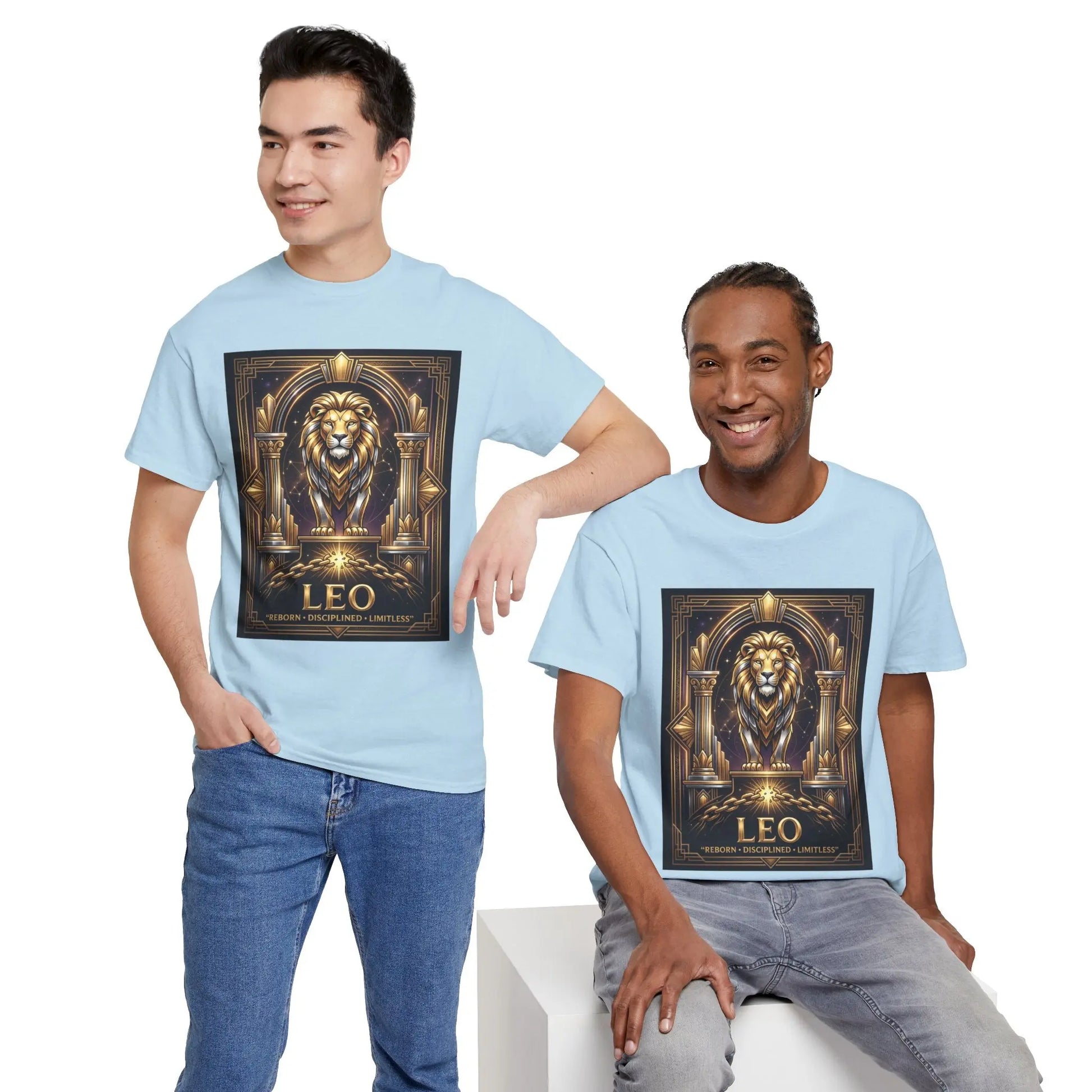 Leo Zodiac Lion T‑Shirt — Gold Heraldic Astrology Tee Printify