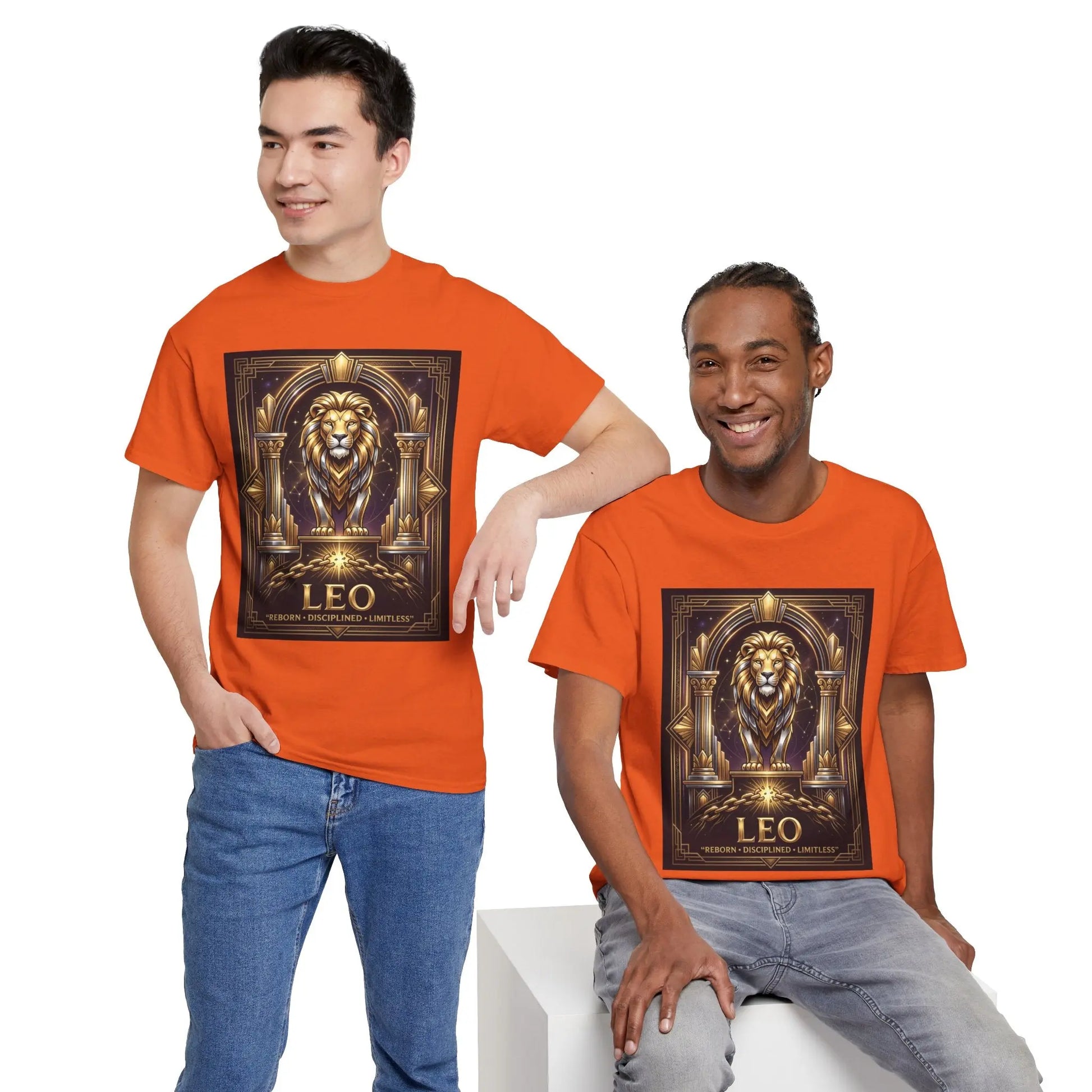 Leo Zodiac Lion T‑Shirt — Gold Heraldic Astrology Tee Printify