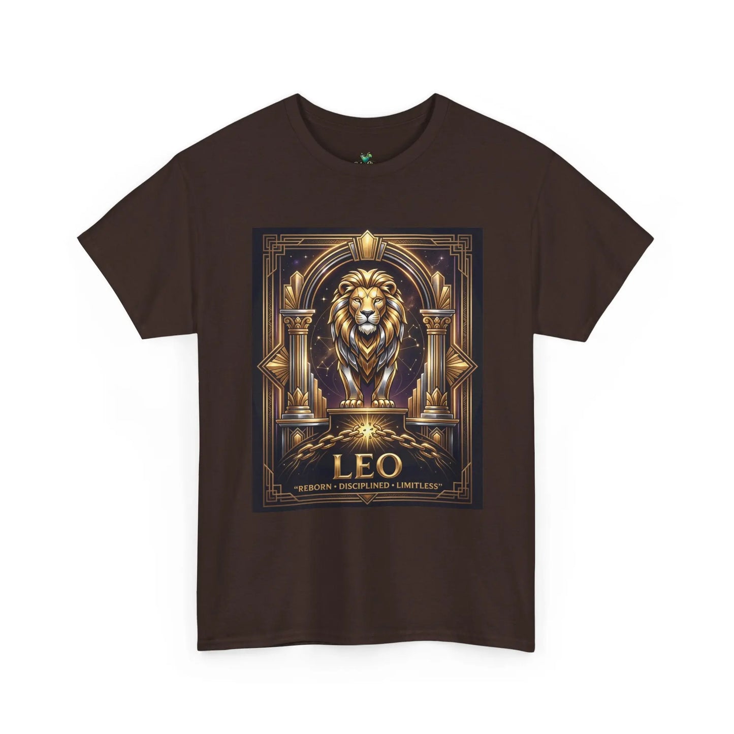 Leo Zodiac Lion T‑Shirt — Gold Heraldic Astrology Tee Printify