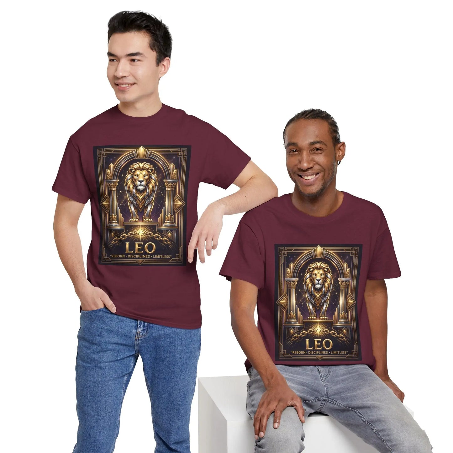 Leo Zodiac Lion T‑Shirt — Gold Heraldic Astrology Tee Printify