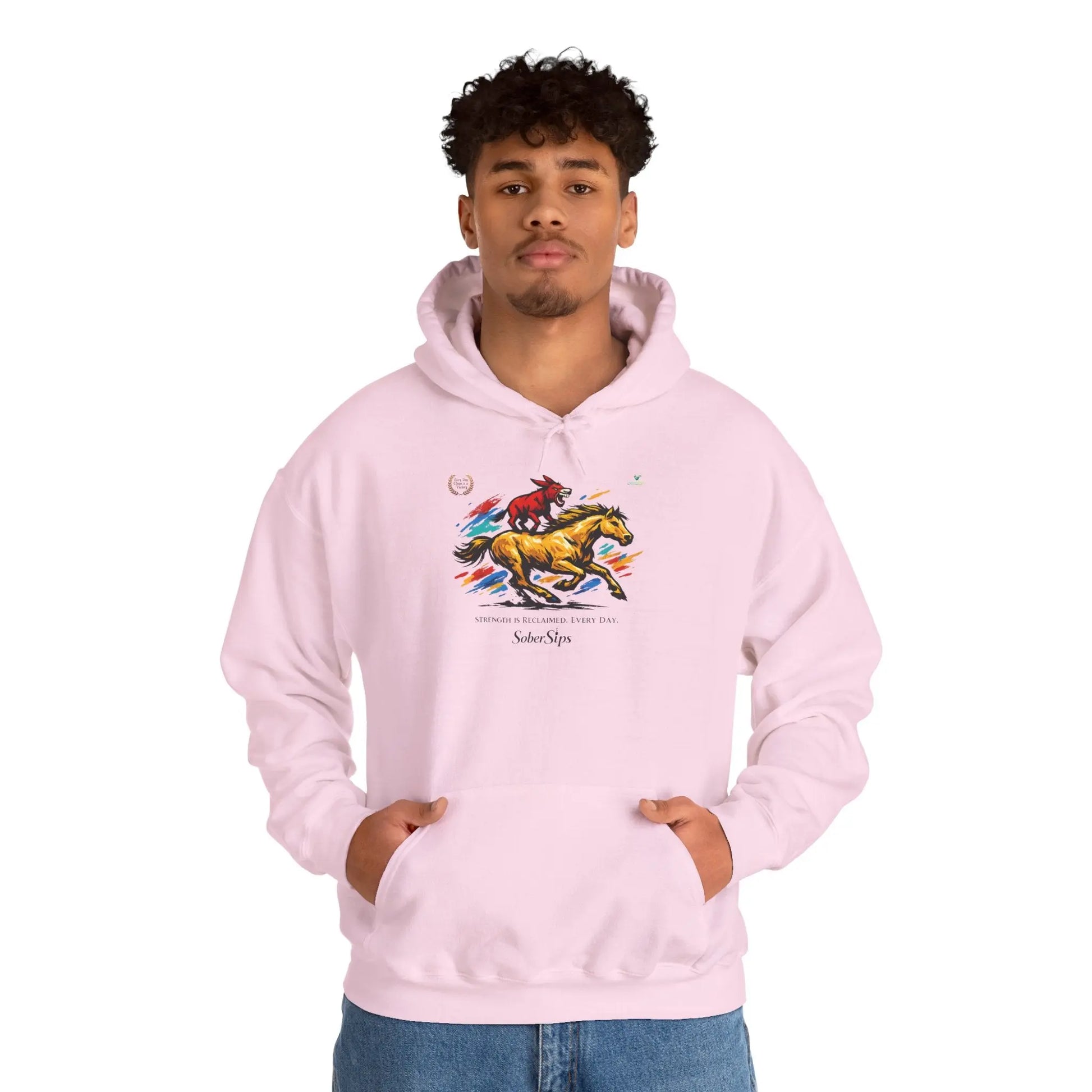 Horse Rider Graphic Hoodie — "SoberSips, Happy Lips" Coffee Backprint Printify