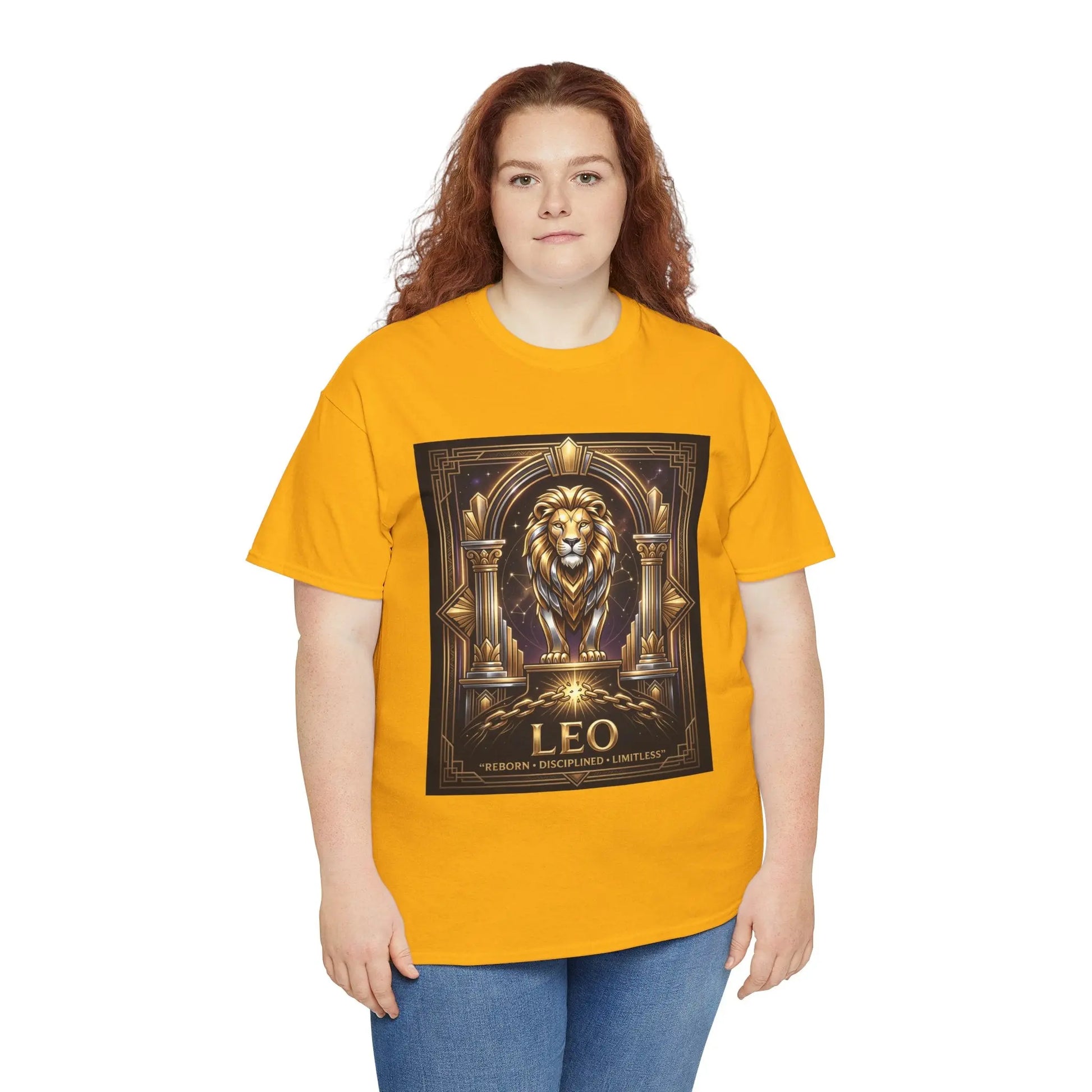 Leo Zodiac Lion T‑Shirt — Gold Heraldic Astrology Tee Printify