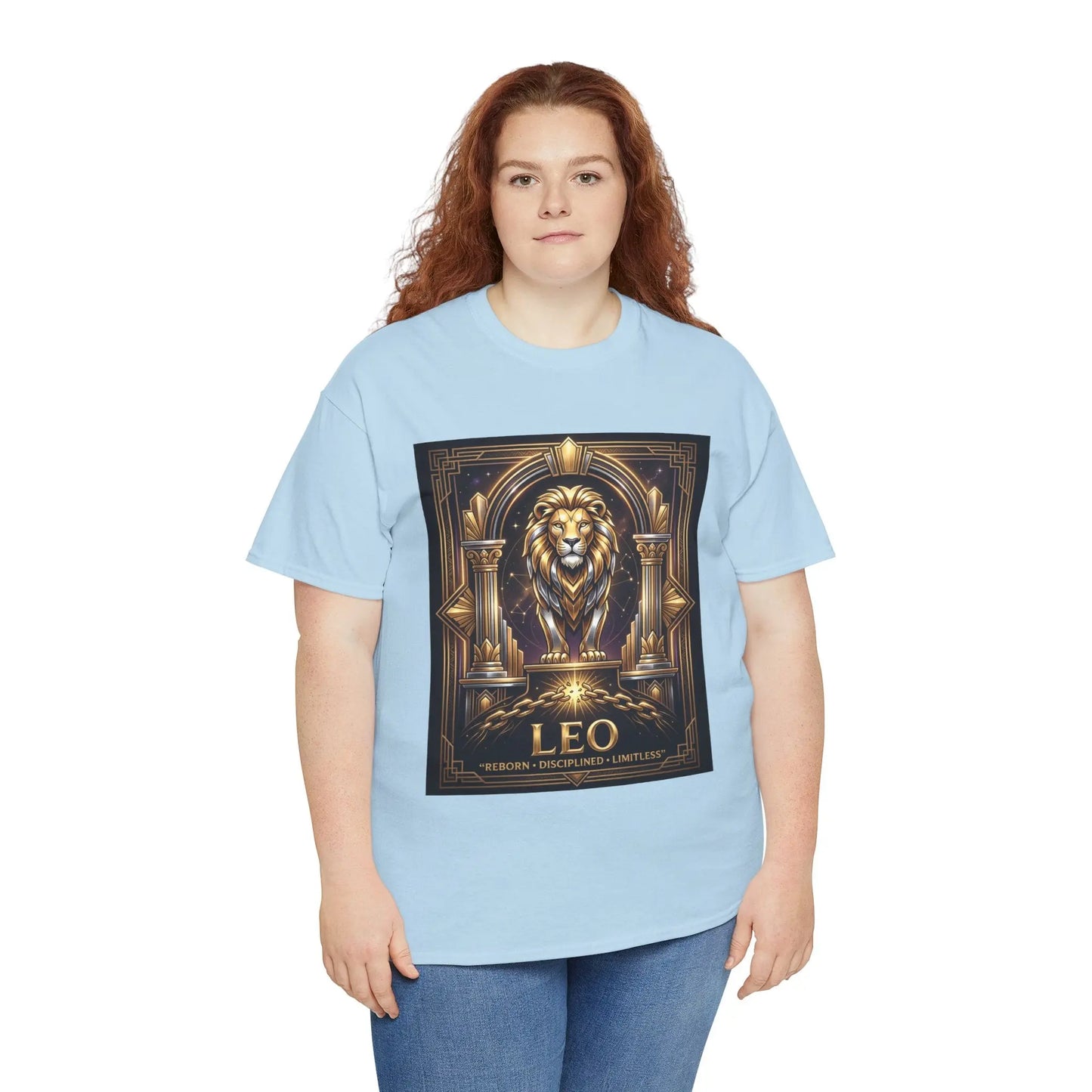 Leo Zodiac Lion T‑Shirt — Gold Heraldic Astrology Tee Printify