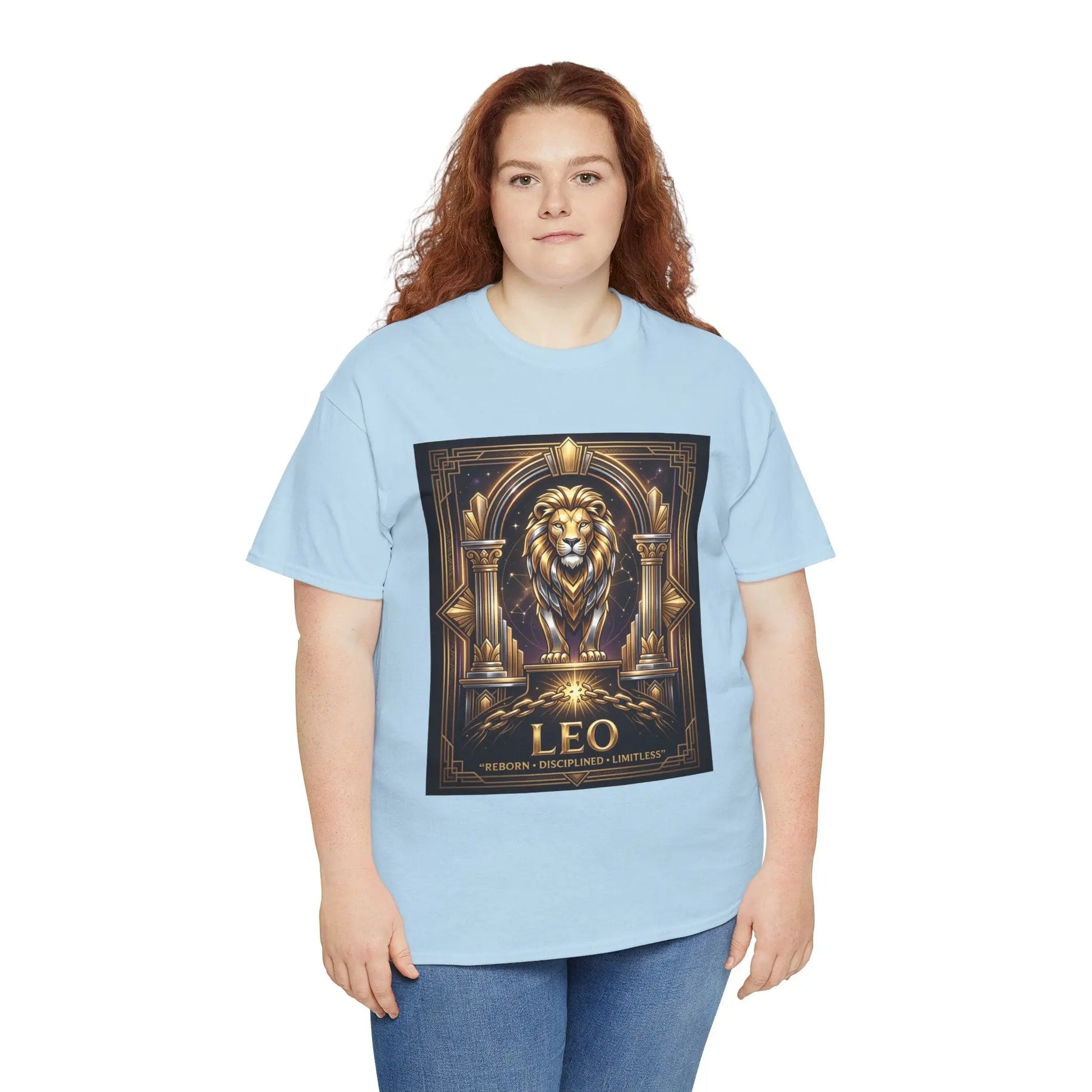 Leo Zodiac Lion T‑Shirt — Gold Heraldic Astrology Tee Printify