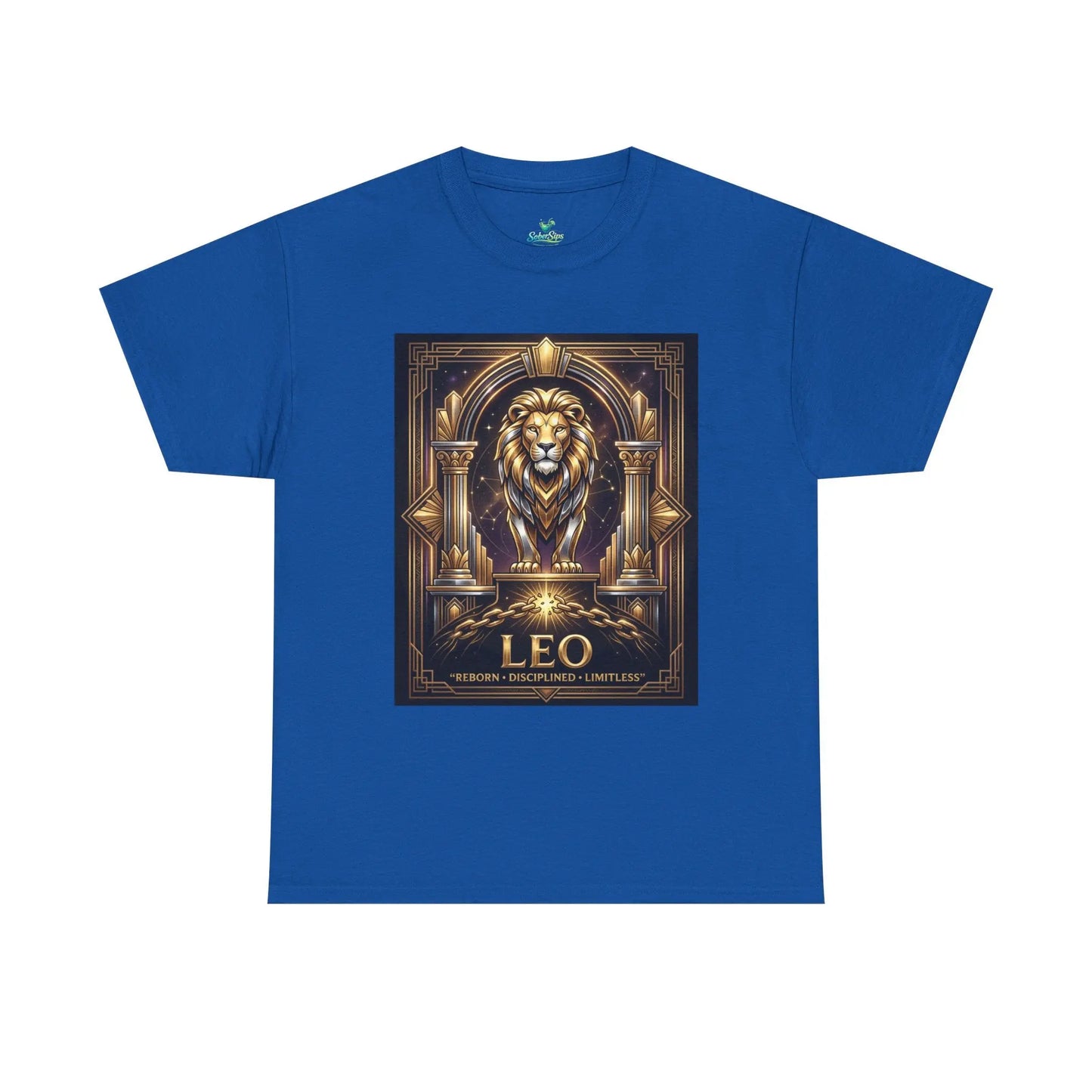 Leo Zodiac Lion T‑Shirt — Gold Heraldic Astrology Tee Printify