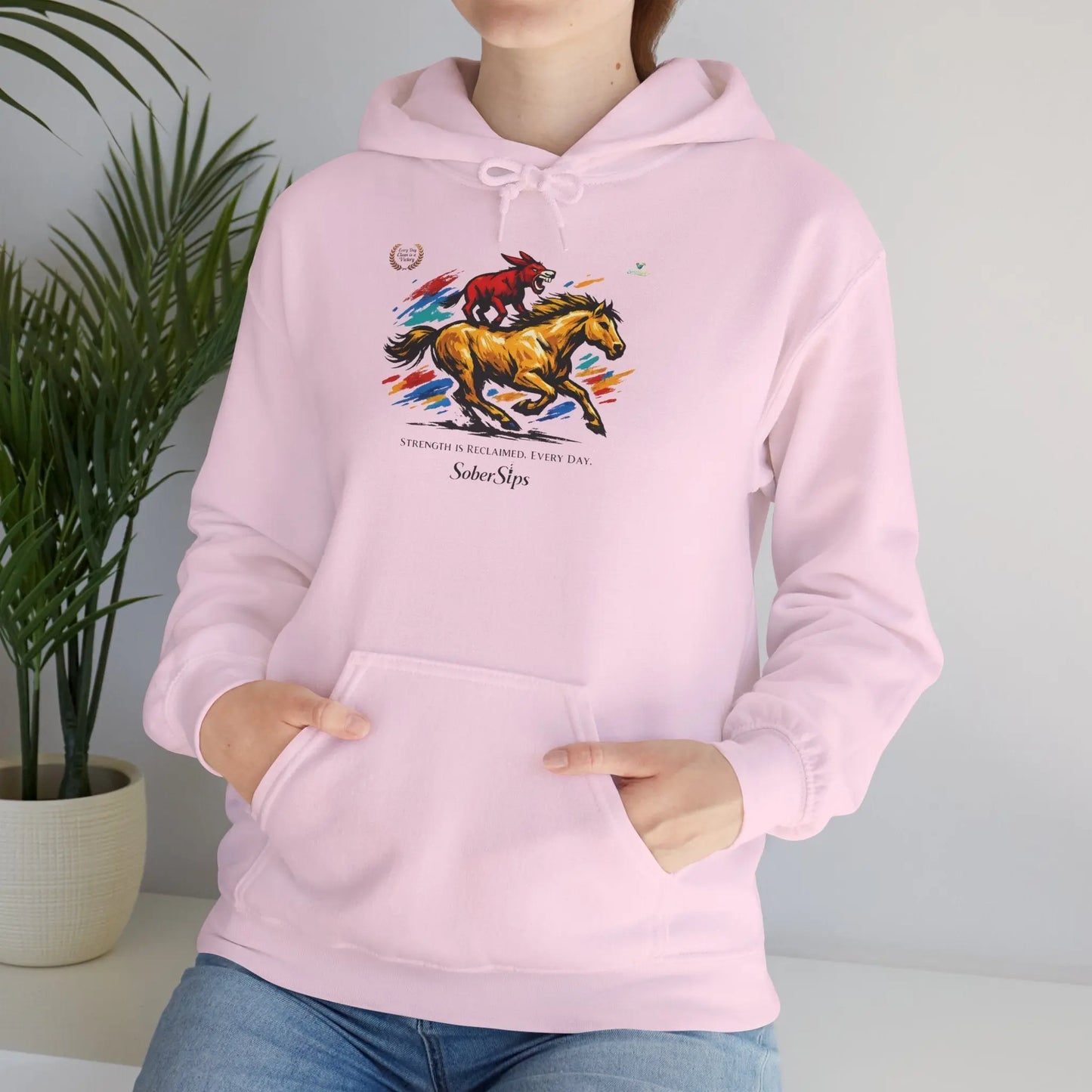 Horse Rider Graphic Hoodie — "SoberSips, Happy Lips" Coffee Backprint Printify