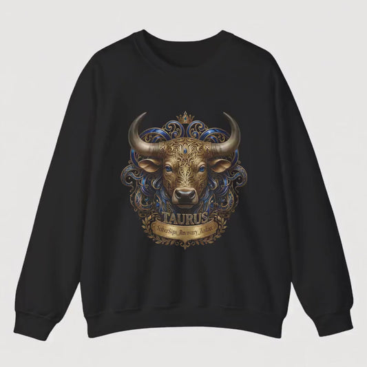 Taurus Zodiac Sweatshirt - Ornate Bull Astrology Crewneck - SoberSips